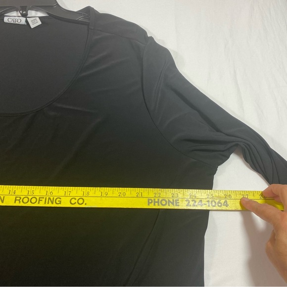 Cato Sheer Black tunic Top Asymmetrical scoop neckline 3/4 sleeve size 26/28 W - Picture 6 of 7